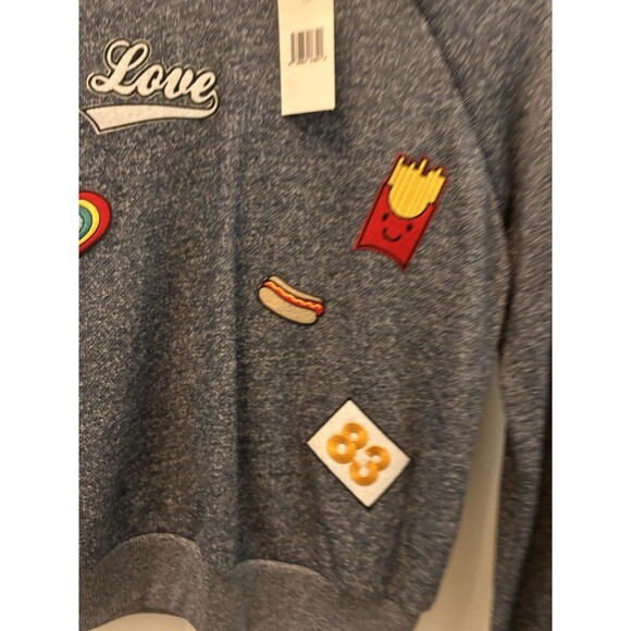 NEW With Tags Womens Derek Heart Navy Blue Crewneck With Multi Patches Y2K - Picture 4 of 6